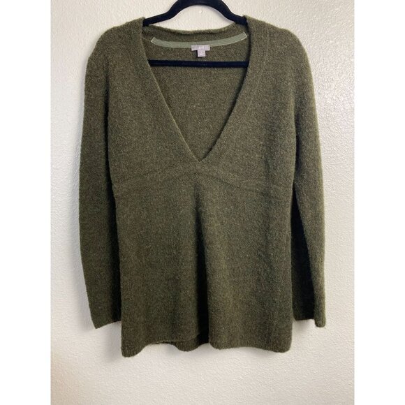 J. Jill Merino wool Blend V-Neck Fuzzy Cozy Sweater Size Medium Olive Green - Picture 1 of 14